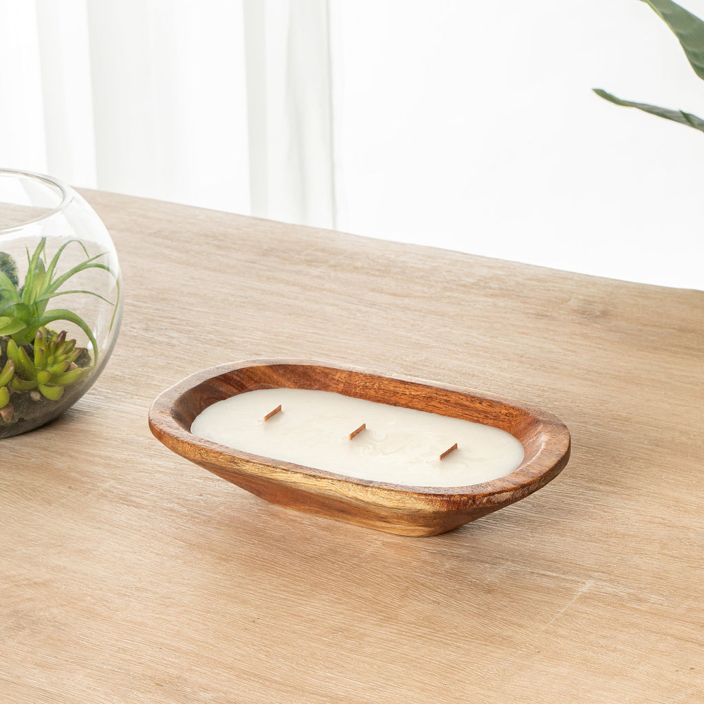 Coco Casa Handmade Wood Dough Bowl Candle - Mint Leaf and Eucalyptus - 9" x 5 1/2" x 2" - 10 count box