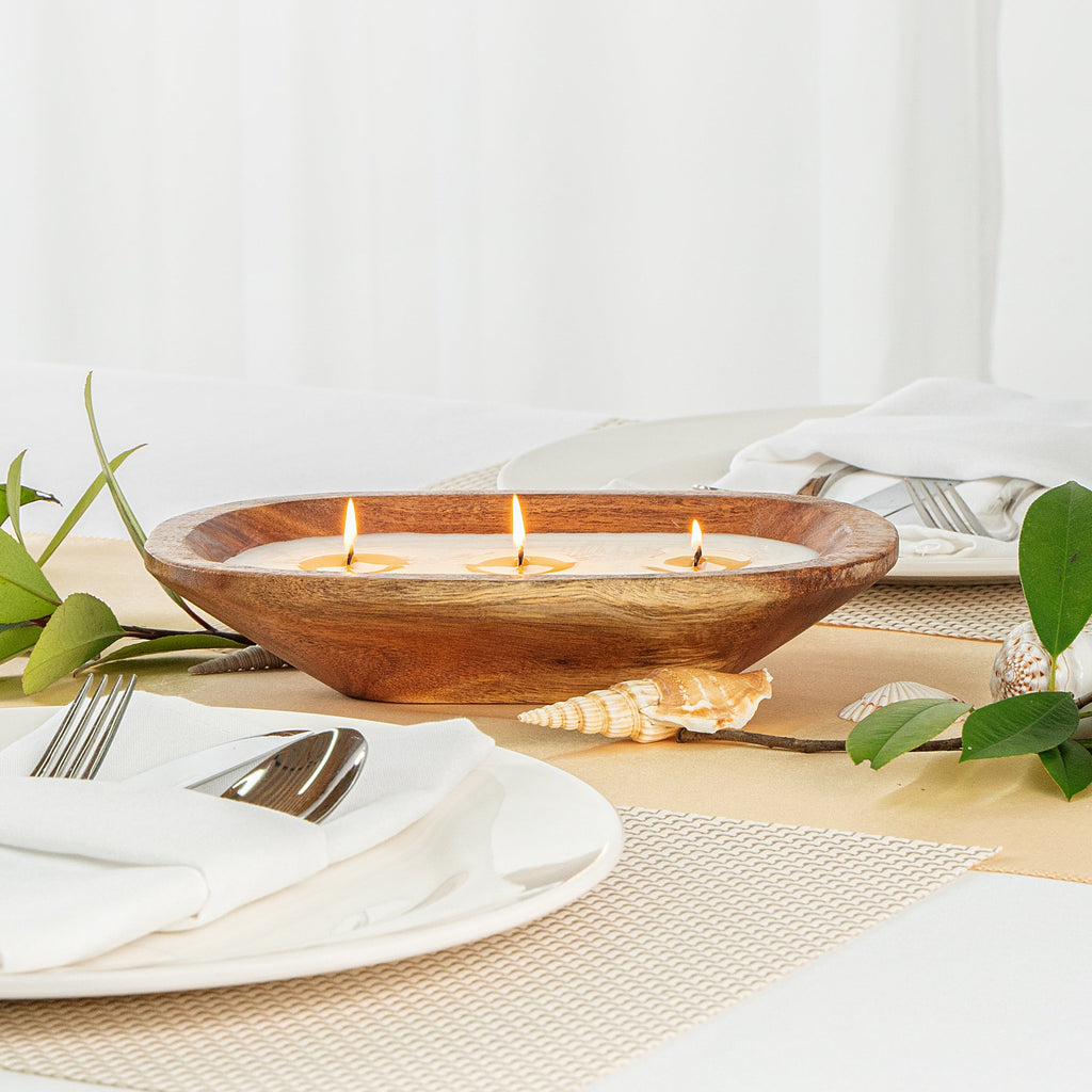 Coco Casa Handmade Wood Dough Bowl Candle - Mint Leaf and Eucalyptus - 9" x 5 1/2" x 2" - 10 count box