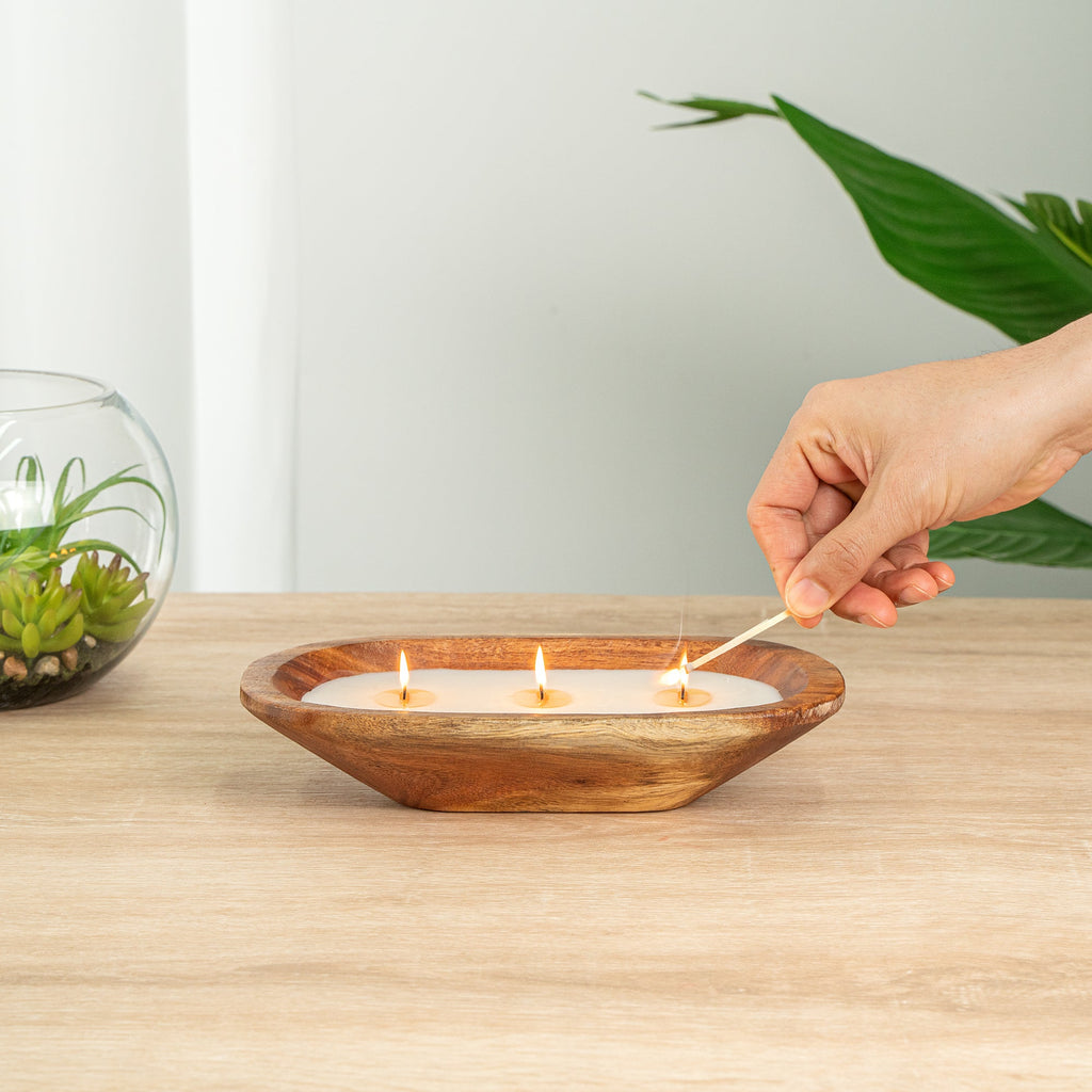 Coco Casa Handmade Wood Dough Bowl Candle - Sandalwood - 9" x 5 1/2" x 2" - 10 count box