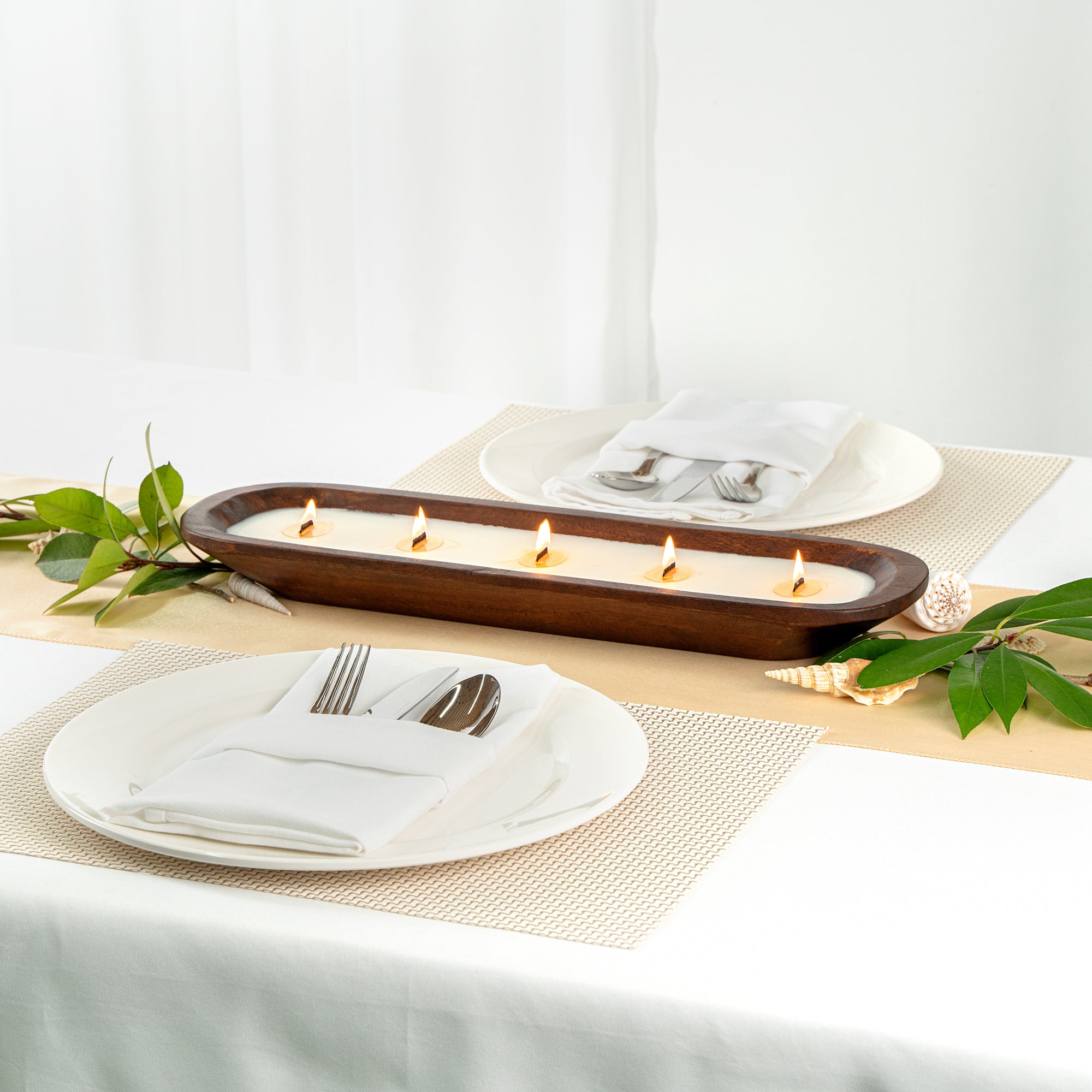 Coco Casa Handmade Wood Dough Bowl Candle - Mint Leaf and Eucalyptus - 17 3/4" x 5 1/2" x 2" - 10 count box