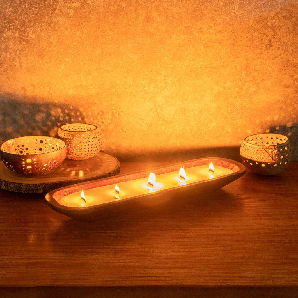 Coco Casa Handmade Wood Dough Bowl Candle - Sandalwood - 17 3/4" x 5 1/2" x 2" - 10 count box