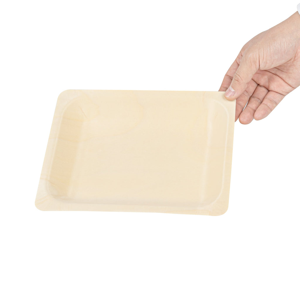 Taipei Rectangle Natural Poplar Plate - 8 3/4'' x 6 3/4'' x 1 1/4'' - 50 count box