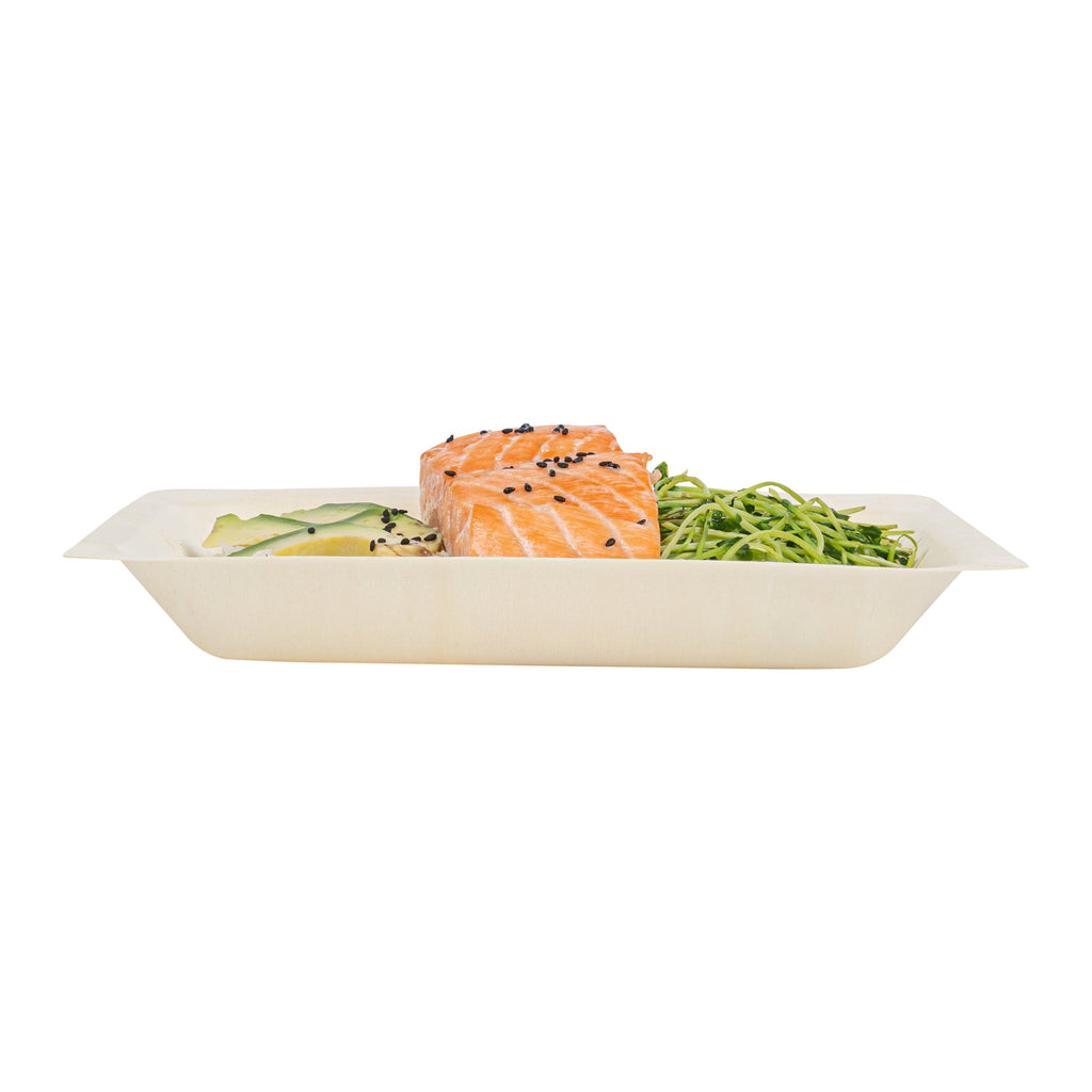 Taipei Rectangle Natural Poplar Plate - 8 3/4'' x 6 3/4'' x 1 1/4'' - 50 count box