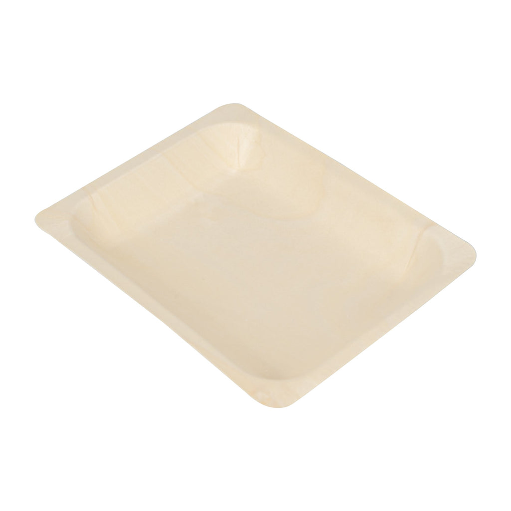 Taipei Rectangle Natural Poplar Plate - 8 3/4'' x 6 3/4'' x 1 1/4'' - 50 count box