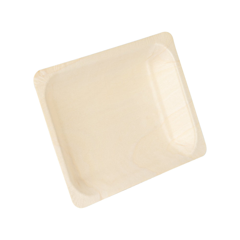 Taipei Rectangle Natural Poplar Plate - 8 3/4'' x 6 3/4'' x 1 1/4'' - 200 count box