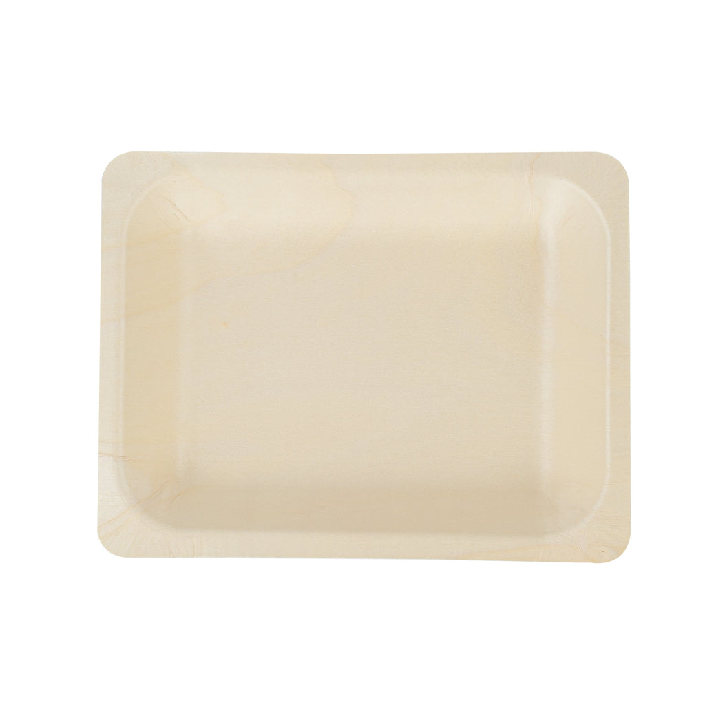 Taipei Rectangle Natural Poplar Plate - 8 3/4'' x 6 3/4'' x 1 1/4'' - 200 count box