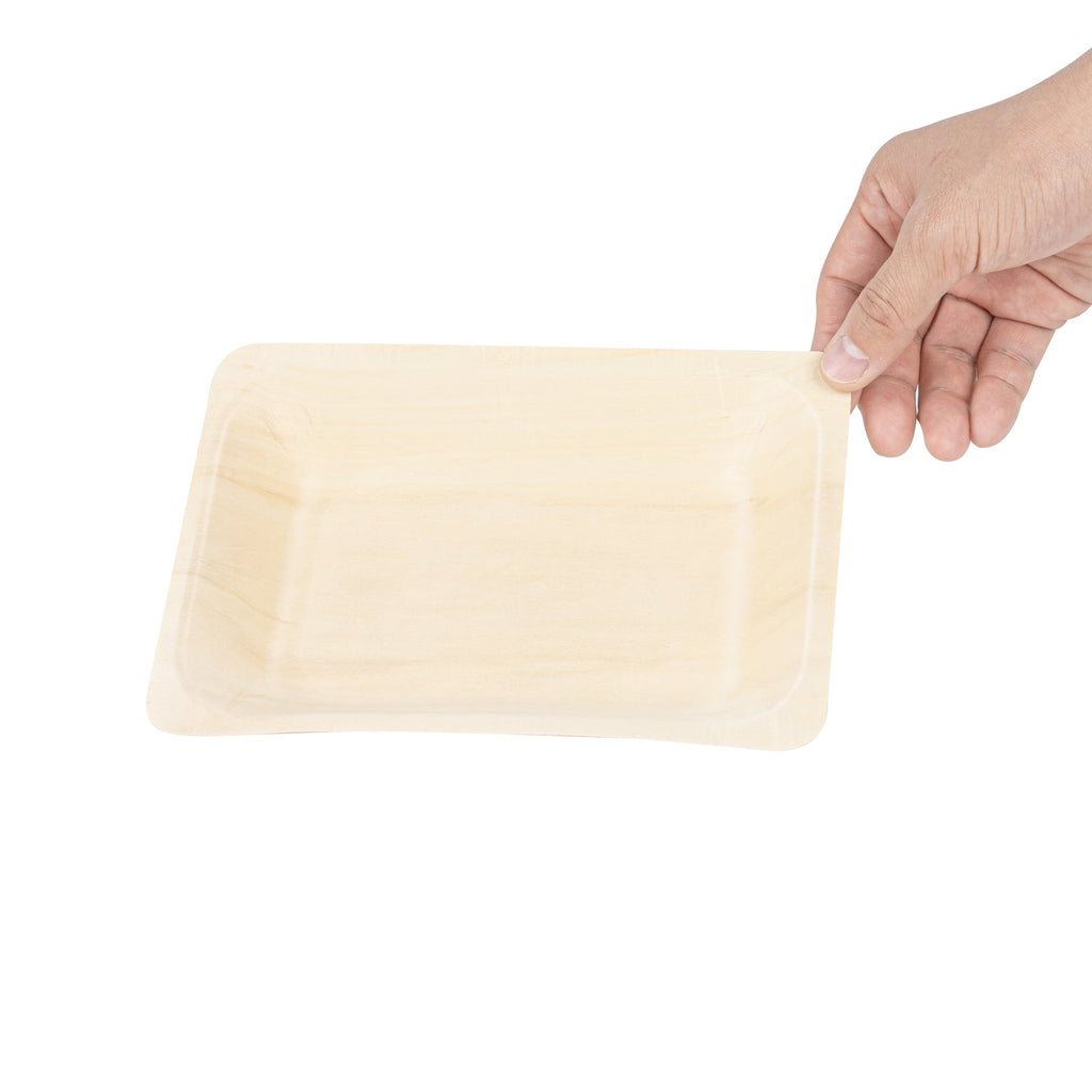 Taipei Rectangle Natural Poplar Plate - 7 3/4'' x 5 1/2'' x 1'' - 50 count box