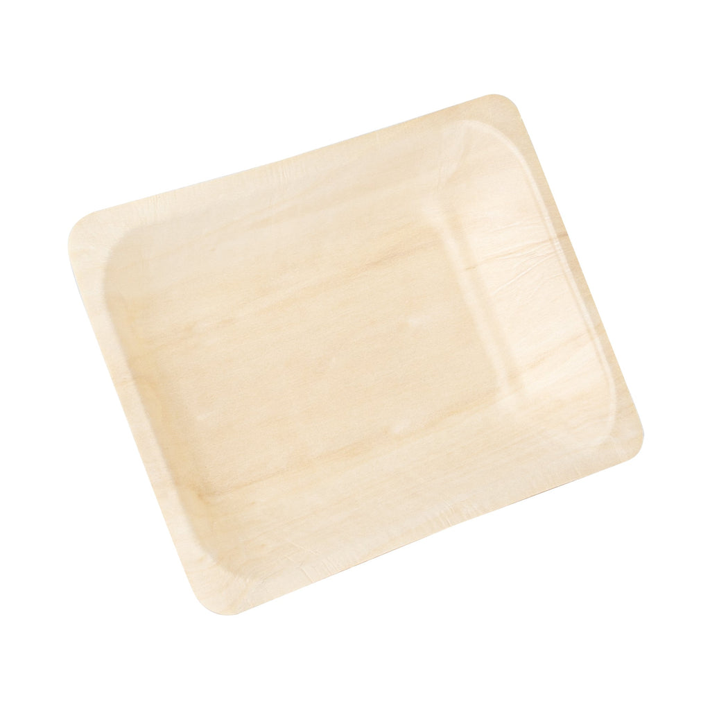 Taipei Rectangle Natural Poplar Plate - 7 3/4'' x 5 1/2'' x 1'' - 50 count box