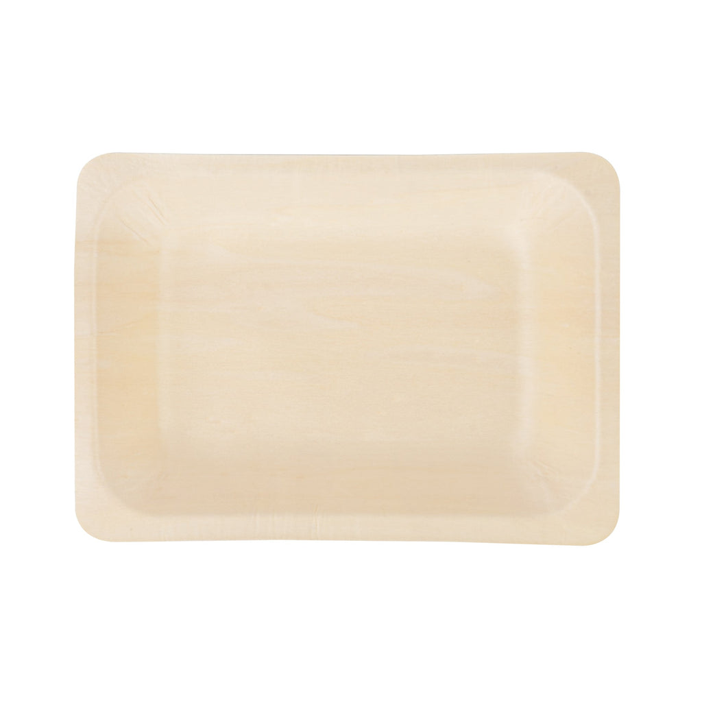 Taipei Rectangle Natural Poplar Plate - 7 3/4'' x 5 1/2'' x 1'' - 50 count box