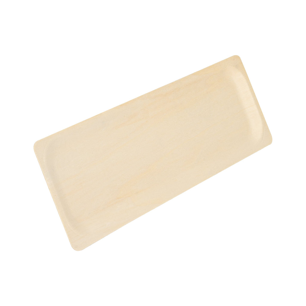 Taipei Rectangle Natural Poplar Plate - 14 1/4'' x 4 3/4'' - 50 count box