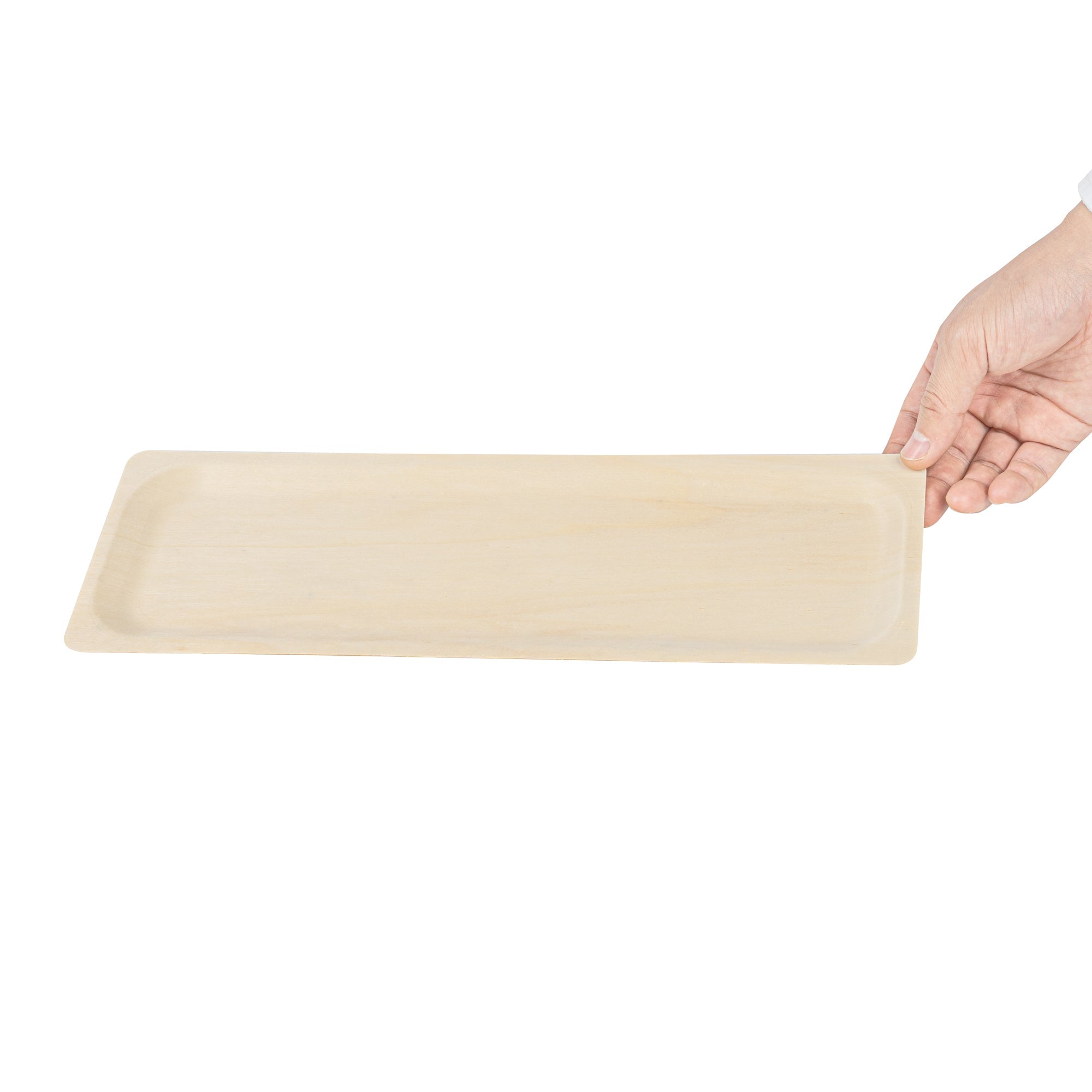 Taipei Rectangle Natural Poplar Plate - 14 1/4'' x 4 3/4'' - 200 count box