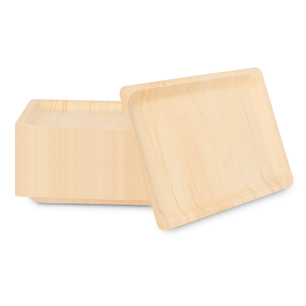Taipei Rectangle Natural Poplar Plate - 14 1/4'' x 9 3/4'' x 3/4'' - 200 count box
