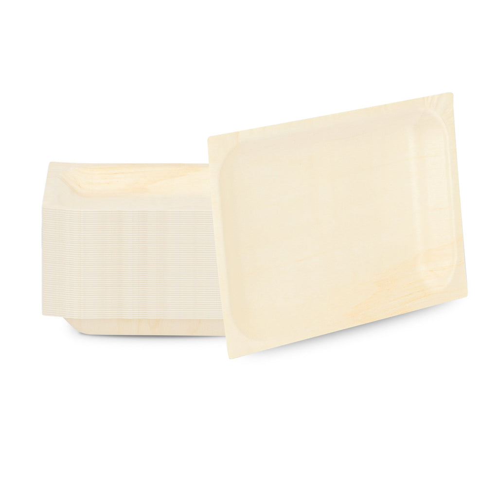 Taipei Rectangle Natural Poplar Plate - 7'' x 5'' x 1/2'' - 50 count box