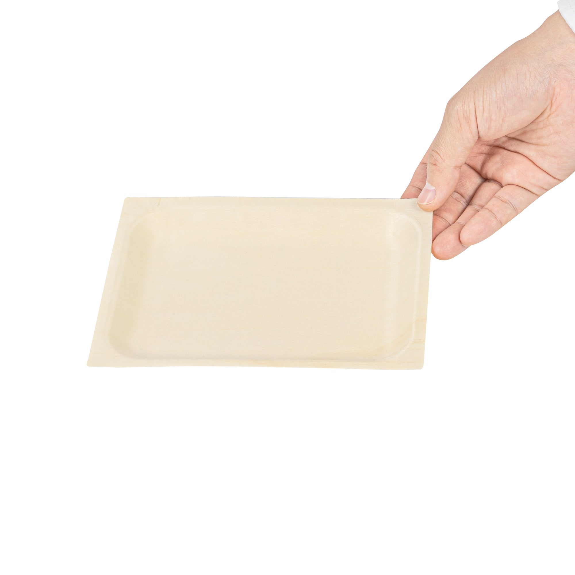 Taipei Rectangle Natural Poplar Plate - 7'' x 5'' x 1/2'' - 50 count box