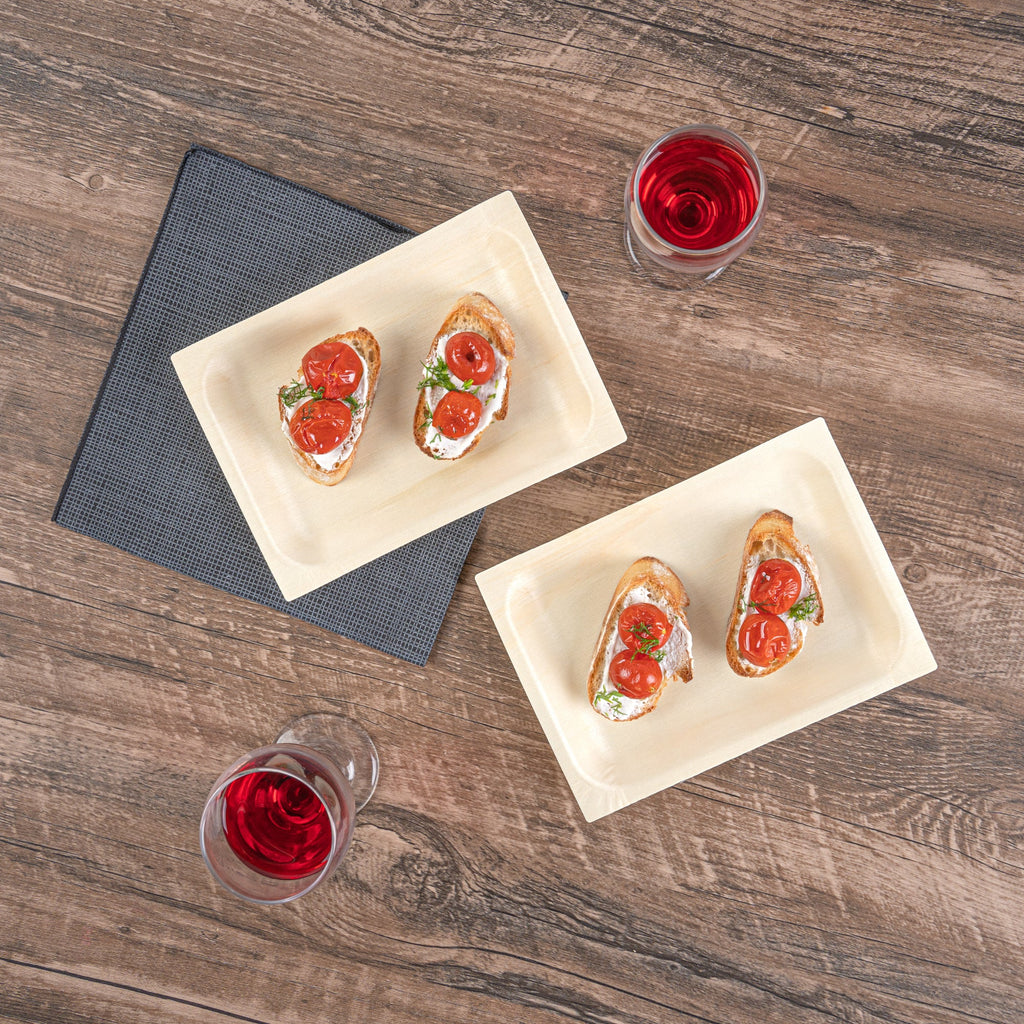 Taipei Rectangle Natural Poplar Plate - 7'' x 5'' x 1/2'' - 50 count box