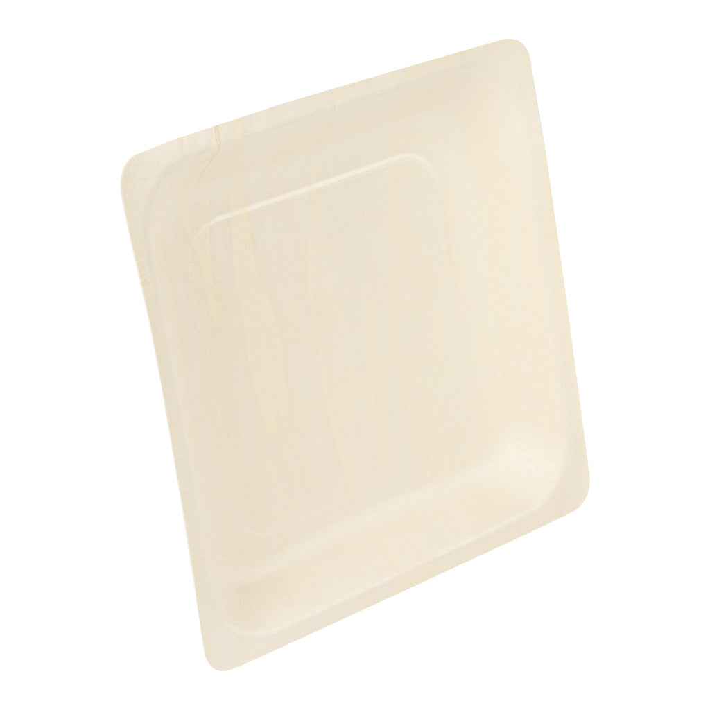 Taipei Square Natural Poplar Plate - 9'' x 9'' x 1'' - 50 count box