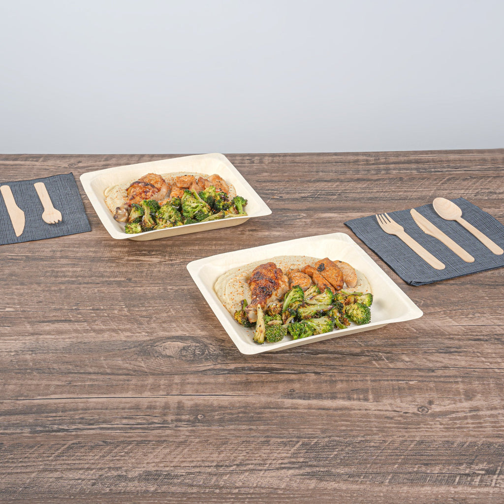 Taipei Square Natural Poplar Plate - 9'' x 9'' x 1'' - 50 count box