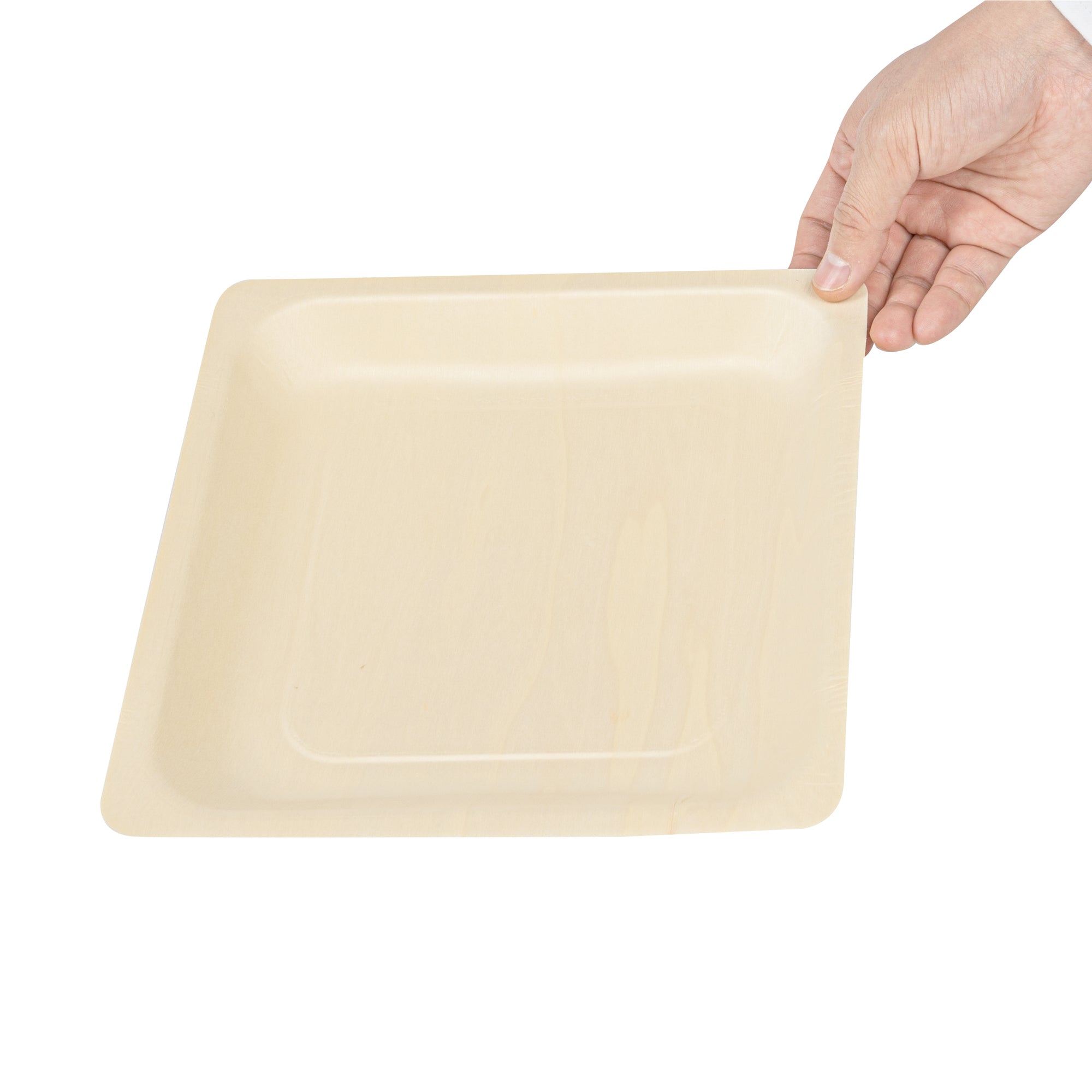 Taipei Square Natural Poplar Plate - 9'' x 9'' x 1'' - 200 count box