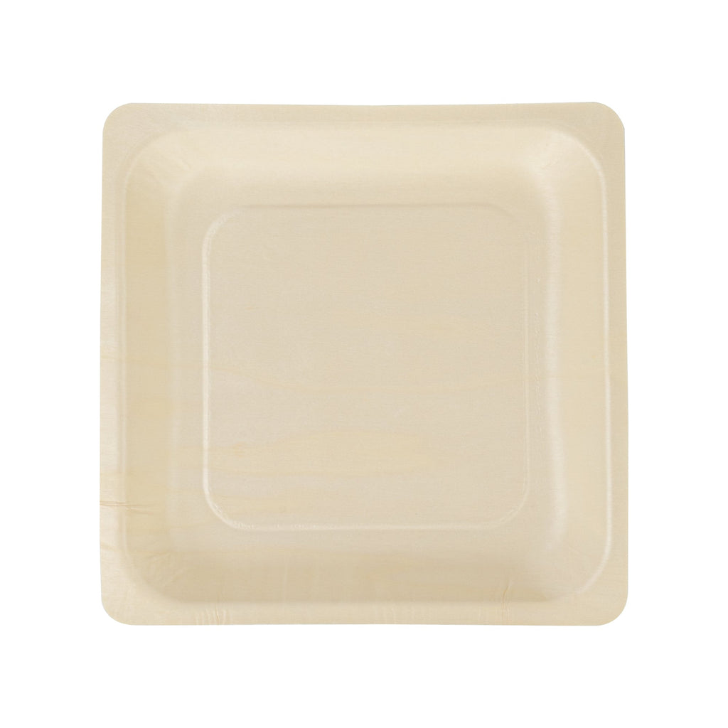 Taipei Square Natural Poplar Plate - 9'' x 9'' x 1'' - 200 count box