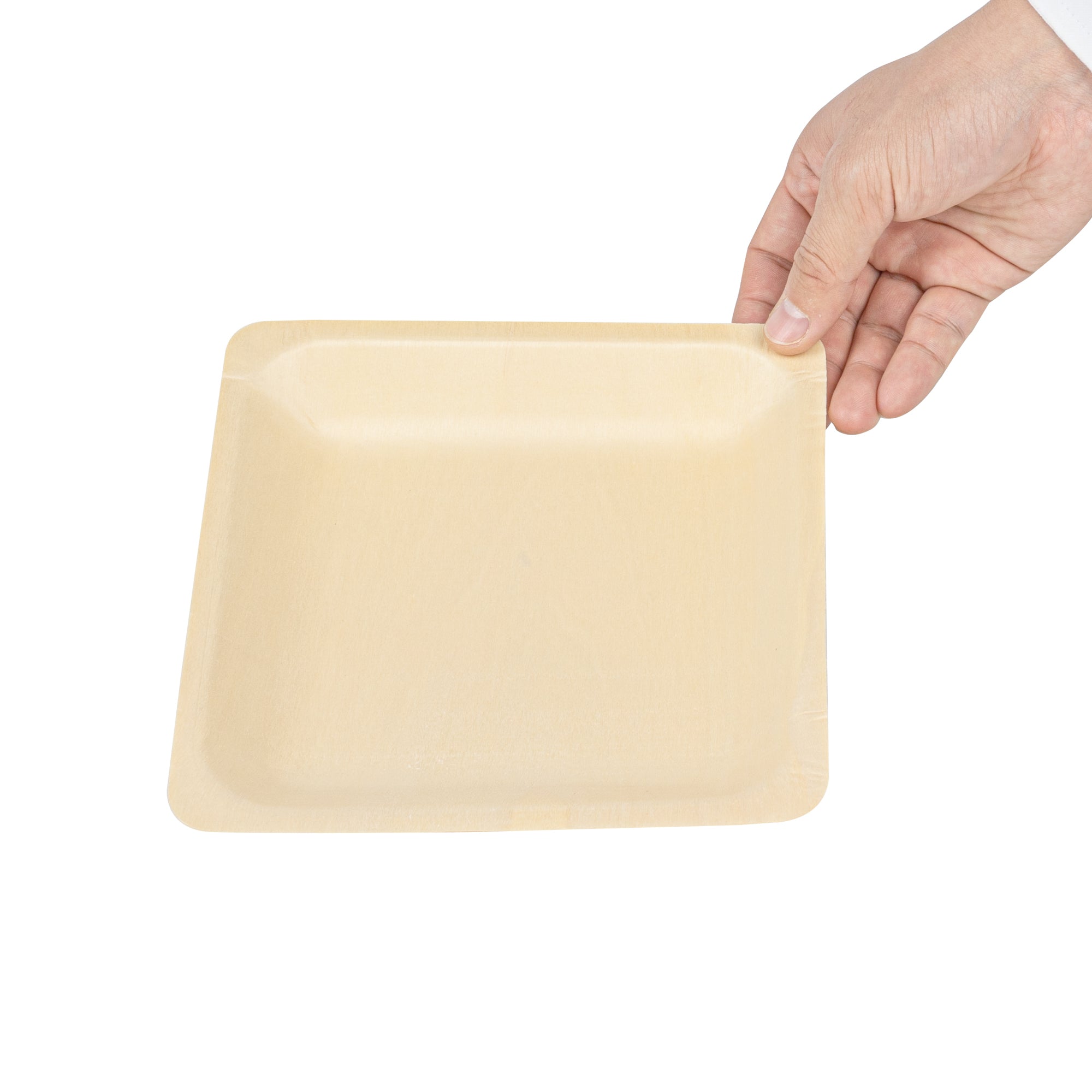 Taipei Square Natural Poplar Plate - 7'' x 7'' x 1'' - 50 count box