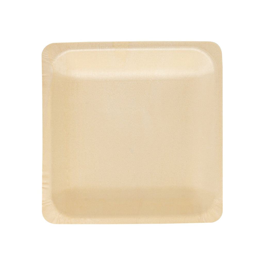 Taipei Square Natural Poplar Plate - 7'' x 7'' x 1'' - 50 count box