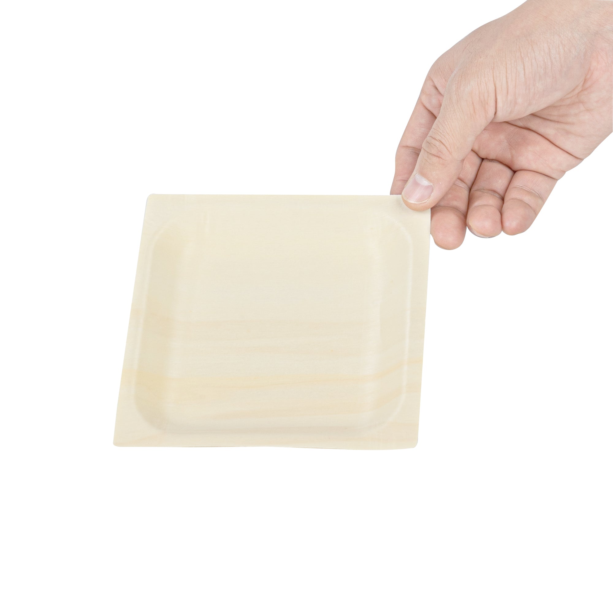 Taipei Square Natural Poplar Plate - 5'' x 5'' x 1/2'' - 50 count box