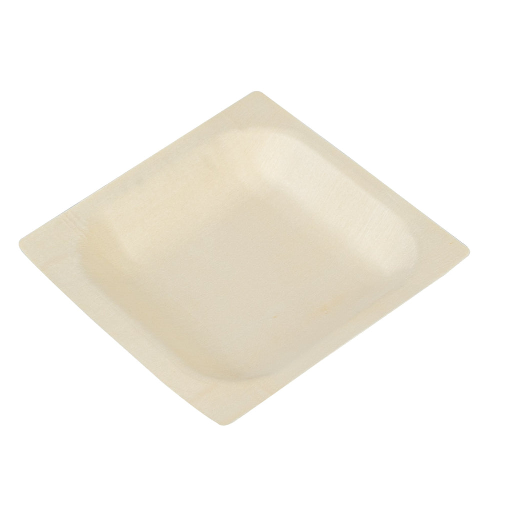 Taipei Square Natural Poplar Plate - 4'' x 4'' - 50 count box