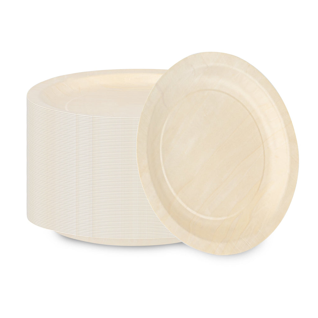 Taipei Round Natural Poplar Plate - 9 1/2'' x 9 1/2'' x 1/2'' - 50 count box