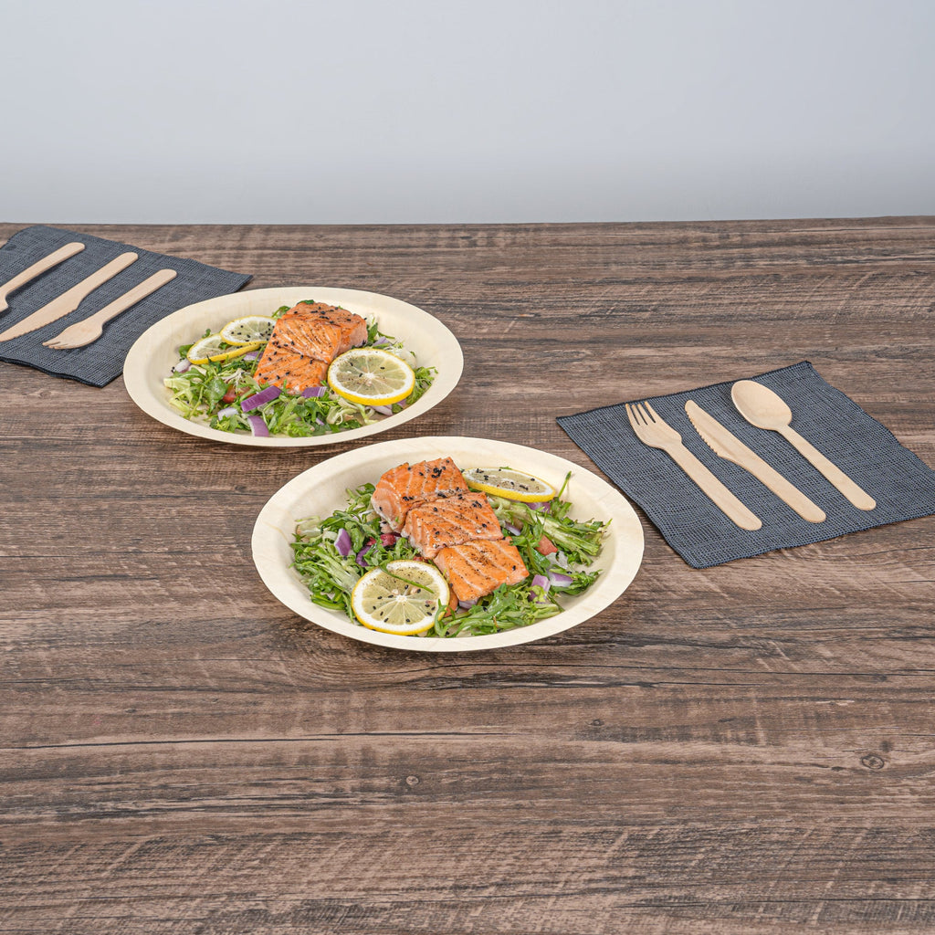 Taipei Round Natural Poplar Plate - 9 1/2'' x 9 1/2'' x 1/2'' - 200 count box