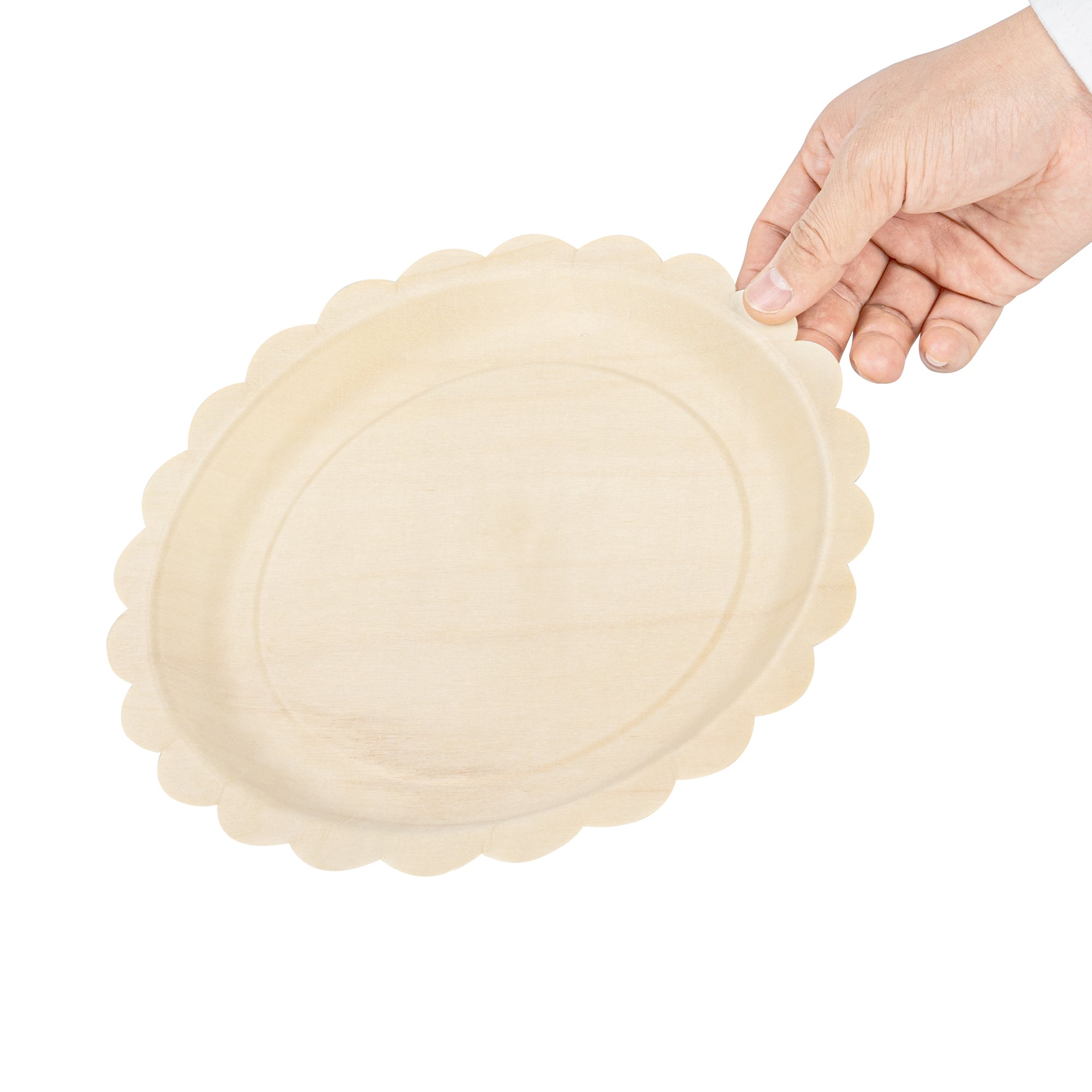 Taipei Round Natural Poplar Plate - with Scalloped Edge - 9 1/4'' x 9 1/4'' - 50 count box