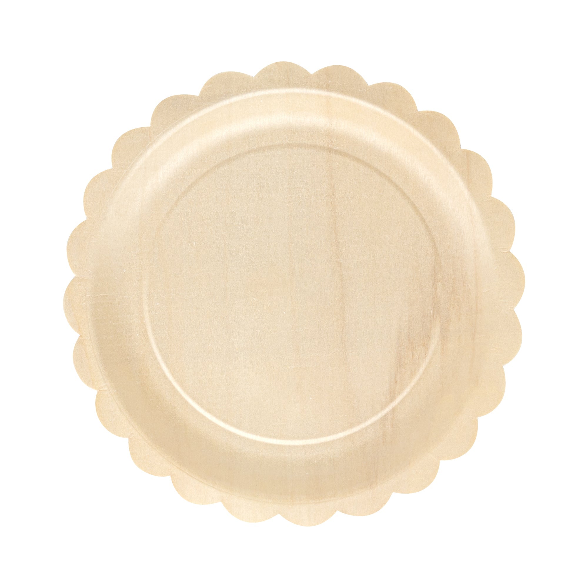 Taipei Round Natural Poplar Plate - with Scalloped Edge - 9 1/4'' x 9 1/4'' - 50 count box