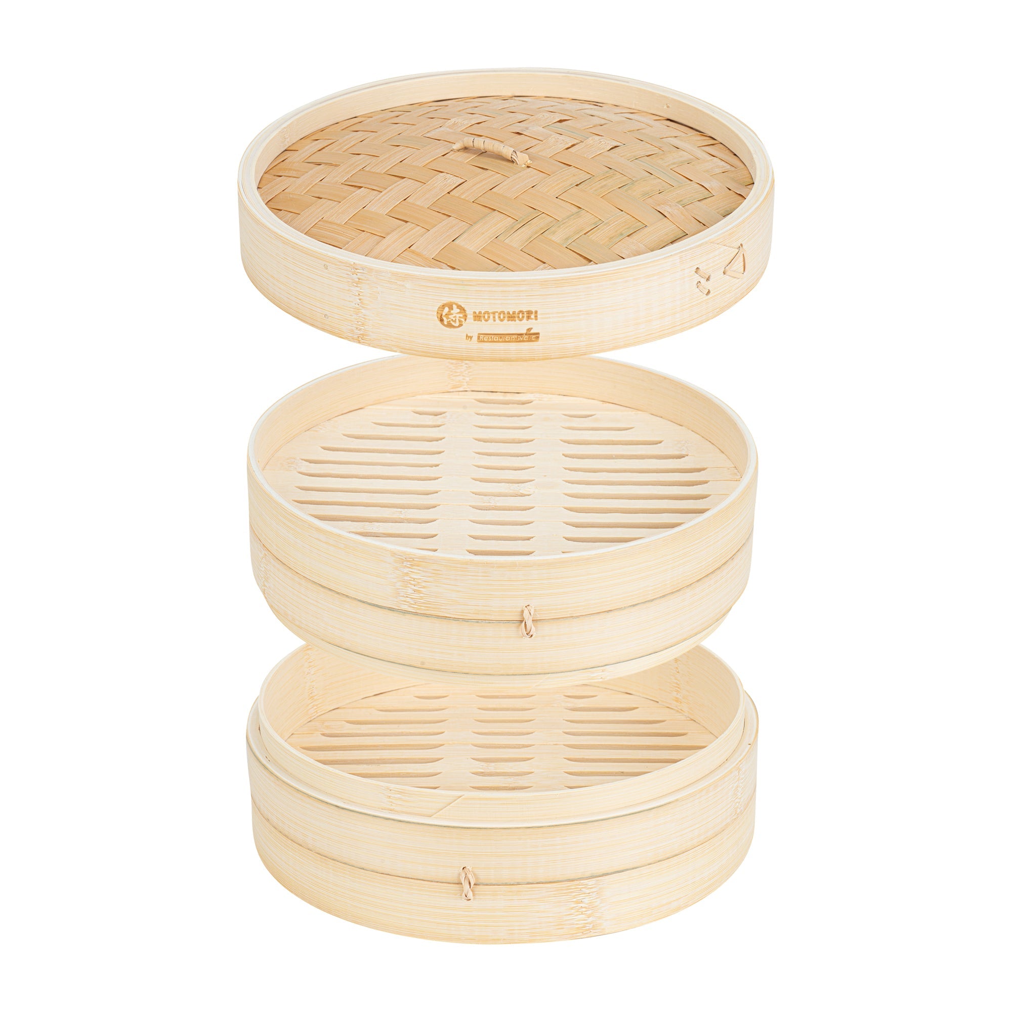 Motomori Round Natural Bamboo Steamer - 10'' x 10'' x 4'' - 1 count box