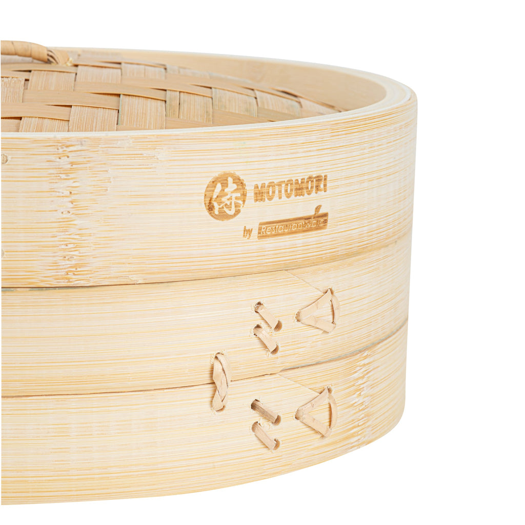 Motomori Round Natural Bamboo Steamer - 10'' x 10'' x 4'' - 1 count box