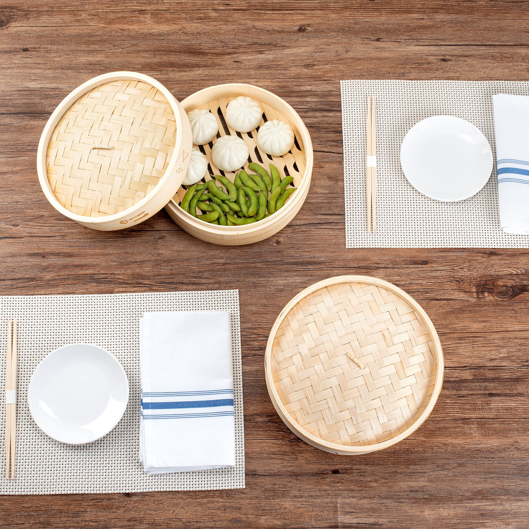 Motomori Round Natural Bamboo Steamer - 10'' x 10'' x 4'' - 1 count box