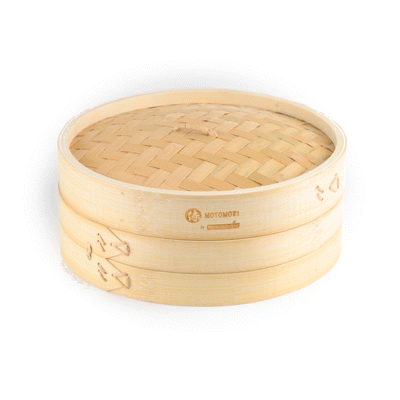 Motomori Round Natural Bamboo Steamer - 10'' x 10'' x 4'' - 10 count box