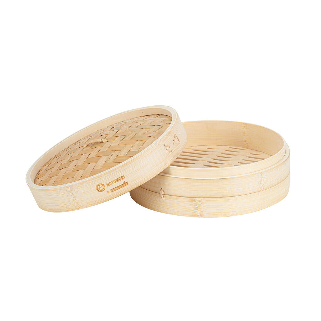 Motomori Round Natural Bamboo Steamer - 10'' x 10'' x 4'' - 10 count box