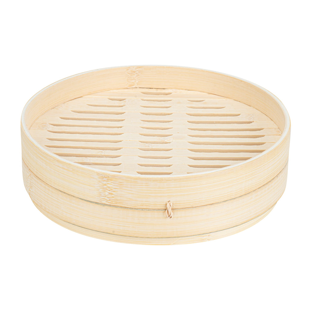 Motomori Round Natural Bamboo Steamer - 10'' x 10'' x 4'' - 10 count box