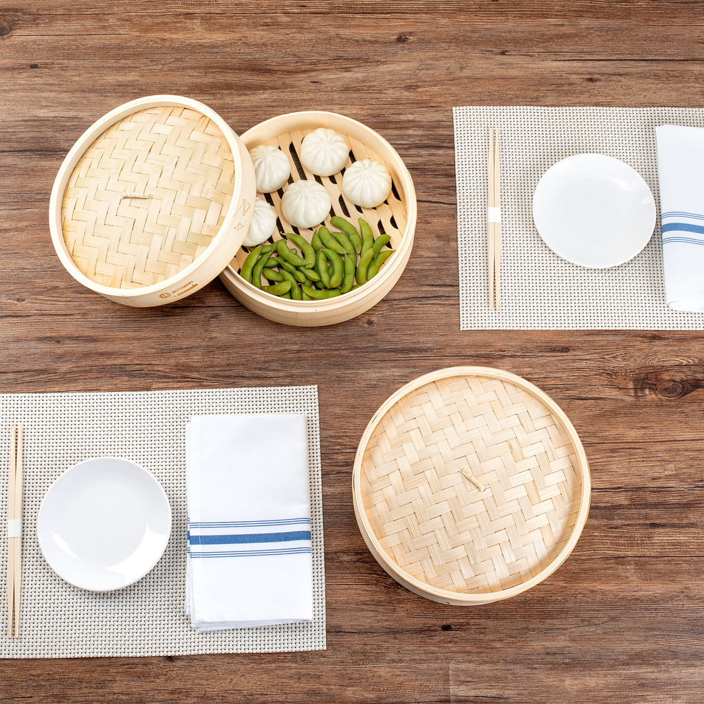 Motomori Round Natural Bamboo Steamer - 10'' x 10'' x 4'' - 10 count box