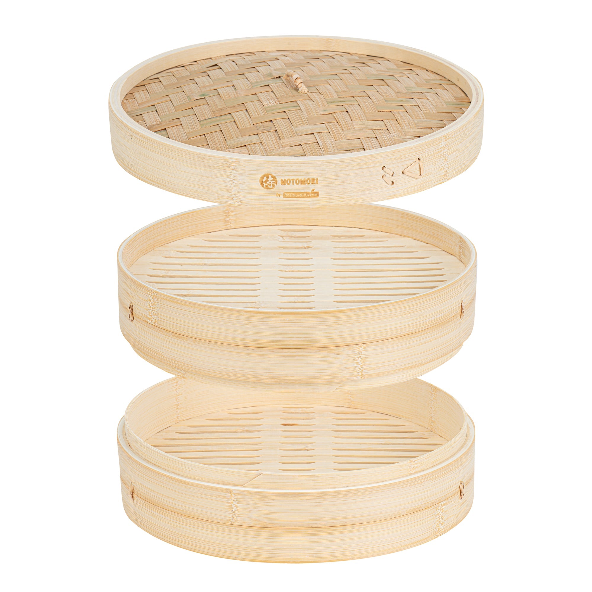Motomori Round Natural Bamboo Steamer - 12'' x 12'' x 4'' - 1 count box