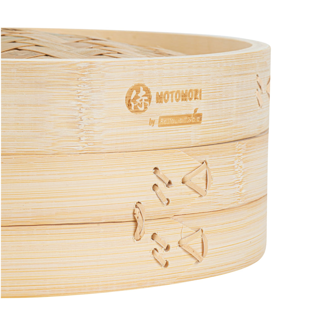 Motomori Round Natural Bamboo Steamer - 12'' x 12'' x 4'' - 1 count box