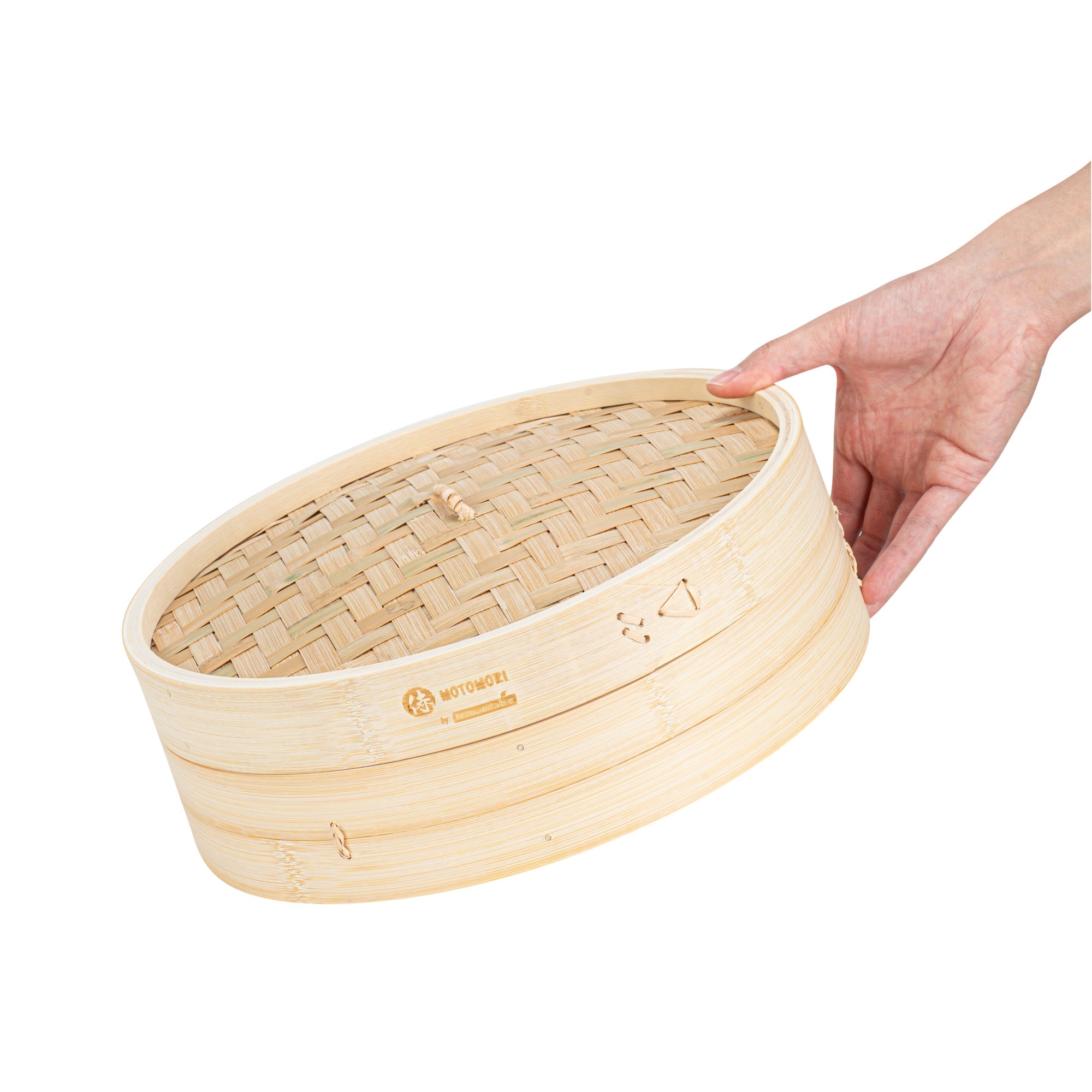 Motomori Round Natural Bamboo Steamer - 12'' x 12'' x 4'' - 10 count box