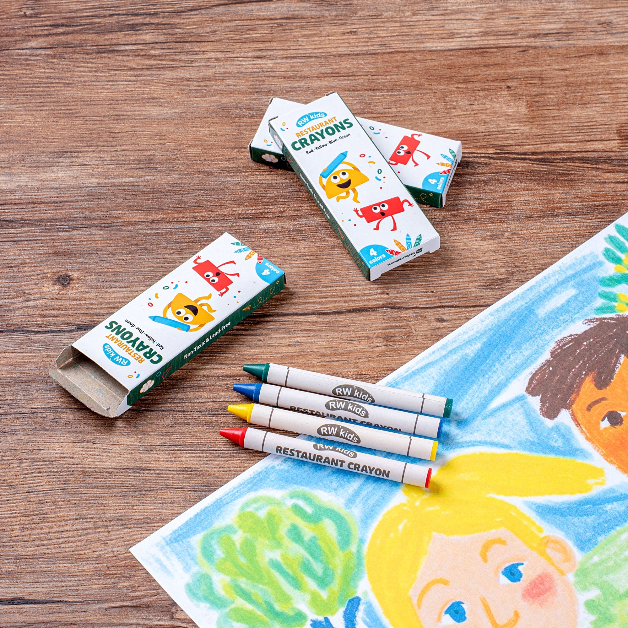 RW Kids Assorted Restaurant Crayons - 4 Pack, in Print Box - 100 count box