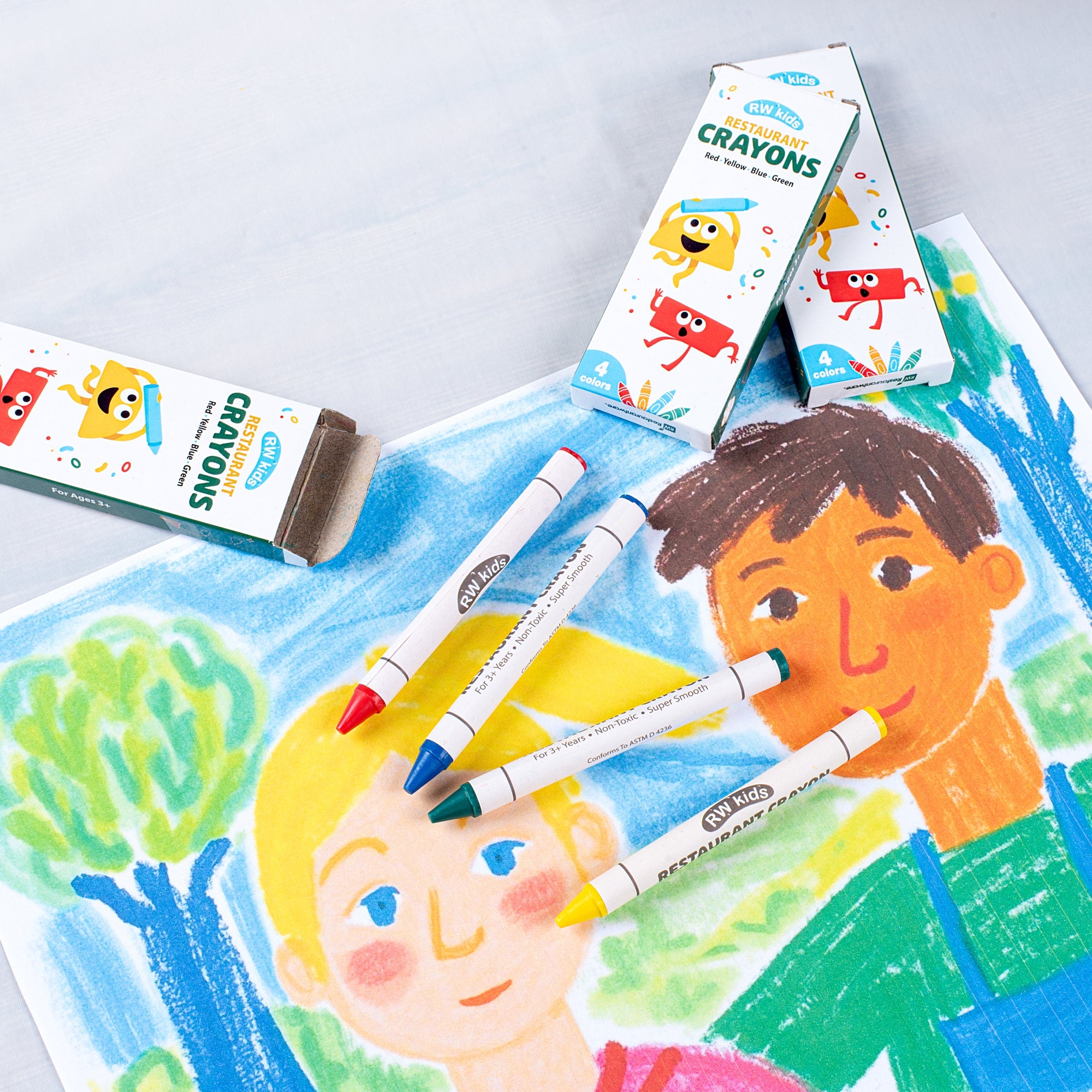 RW Kids Assorted Restaurant Crayons - 4 Pack, in Print Box - 100 count box