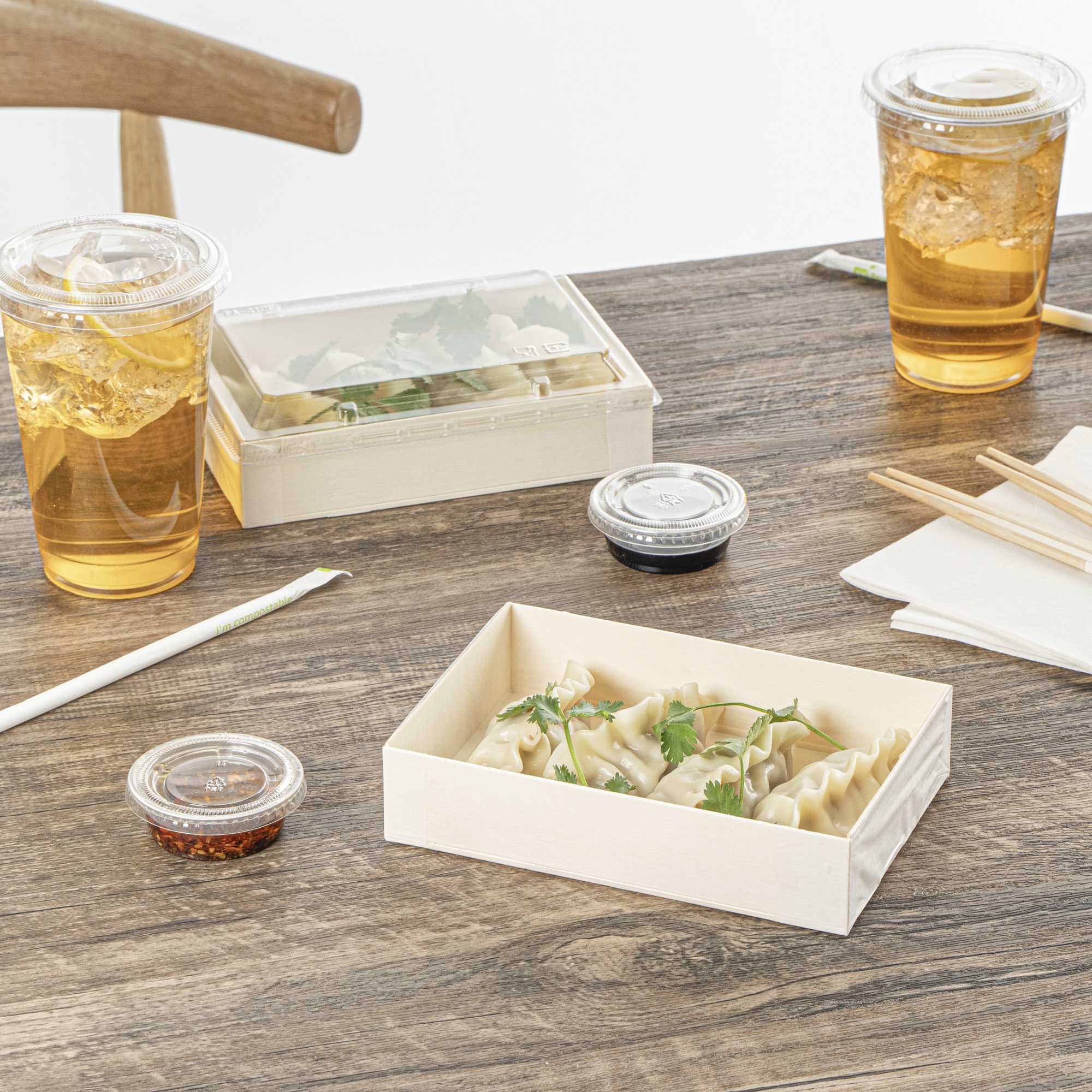 Taipei 25 oz Rectangle Natural Poplar Bento Box - 7" x 4 1/2" x 1 1/2" - 10 count box