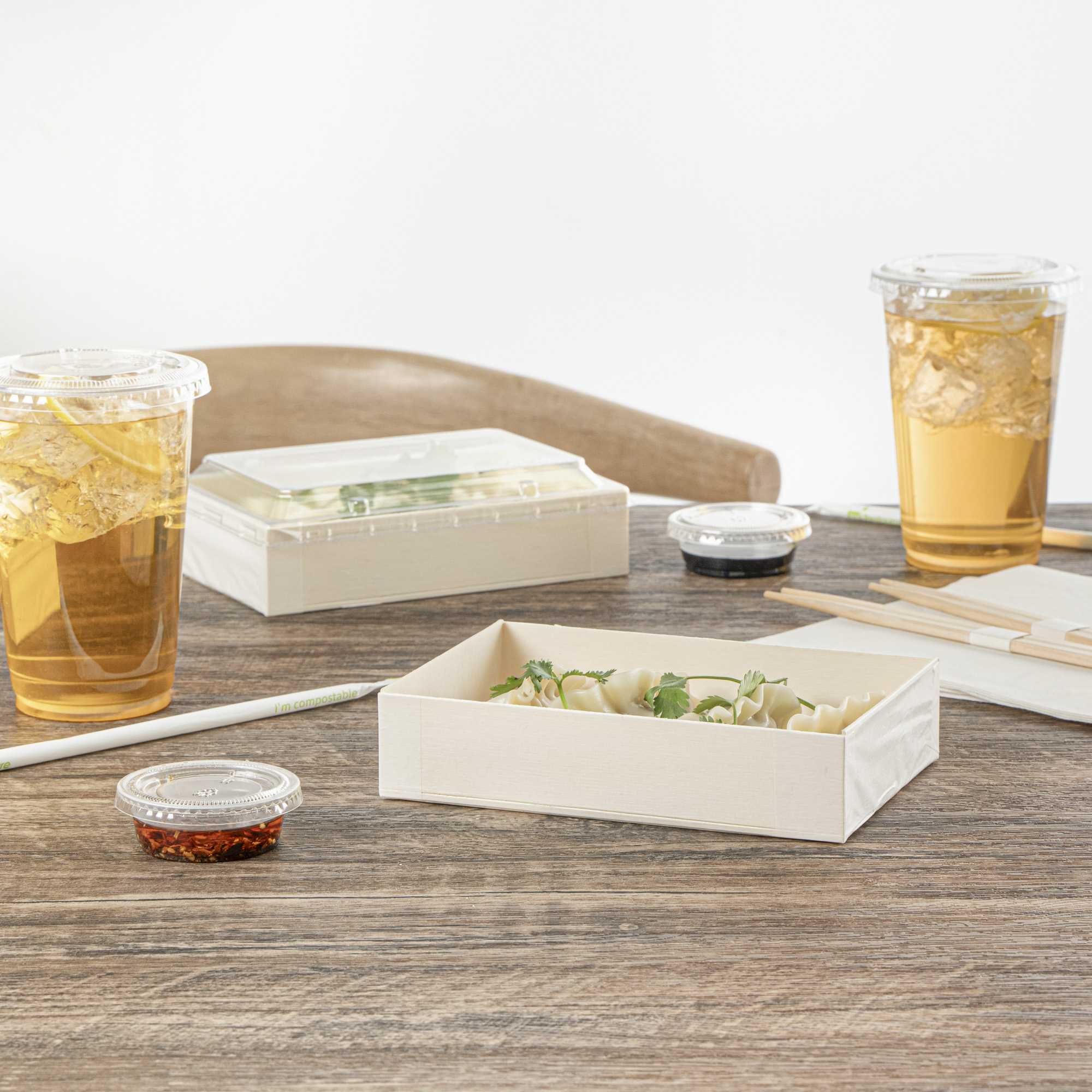 Taipei 25 oz Rectangle Natural Poplar Bento Box - 7" x 4 1/2" x 1 1/2" - 10 count box