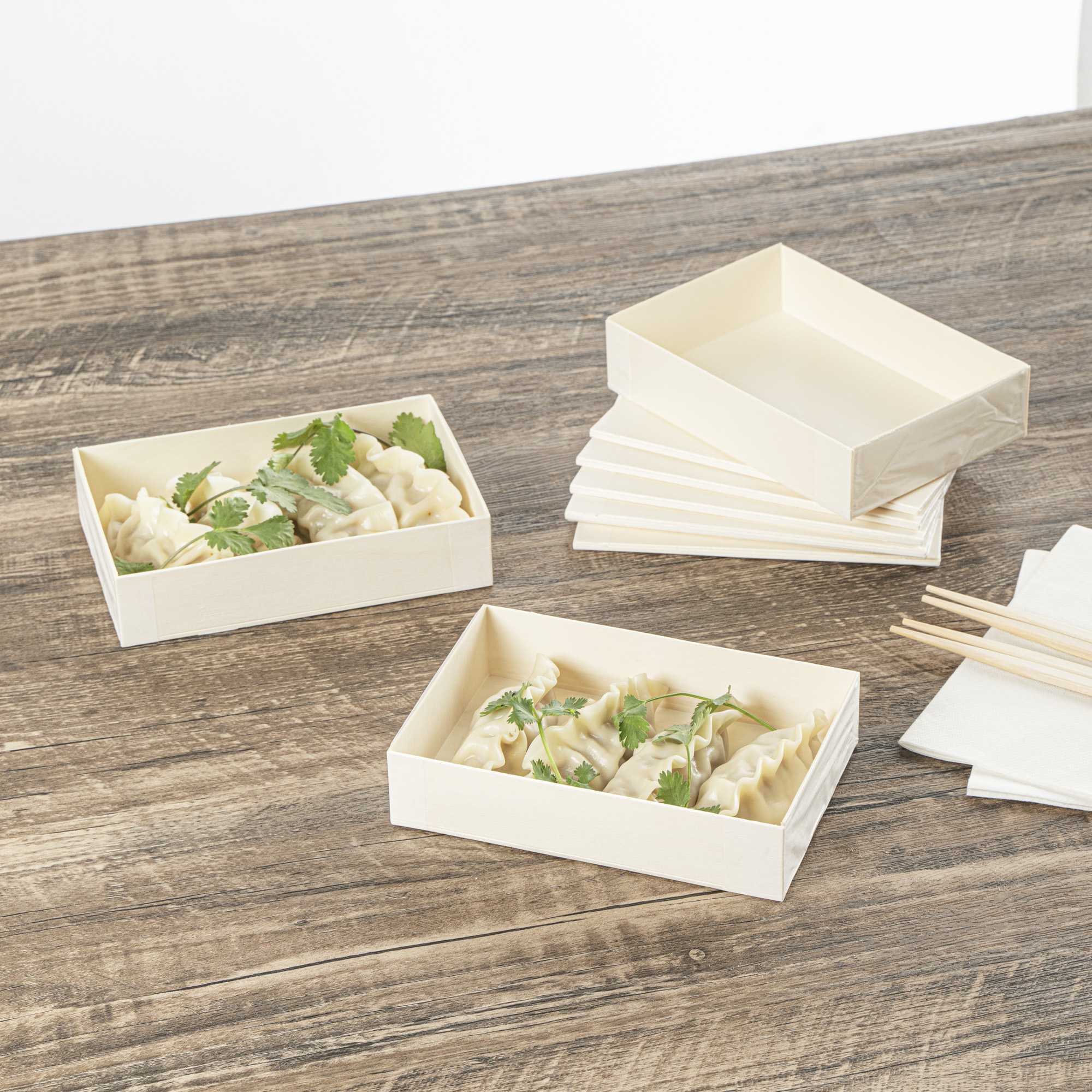 Taipei 25 oz Rectangle Natural Poplar Bento Box - 7" x 4 1/2" x 1 1/2" - 10 count box