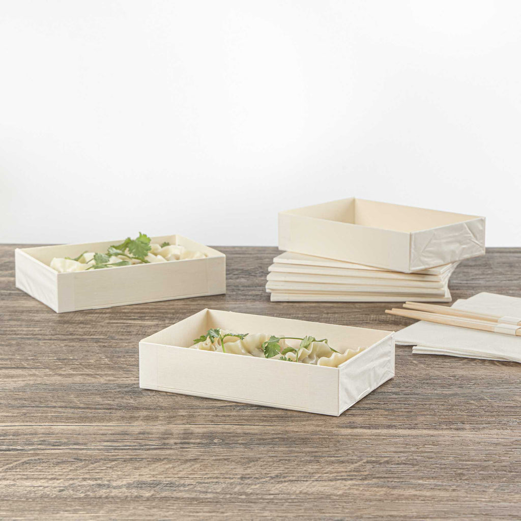 Taipei 25 oz Rectangle Natural Poplar Bento Box - 7" x 4 1/2" x 1 1/2" - 10 count box