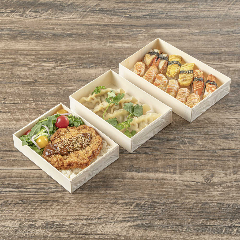 Taipei 25 oz Rectangle Natural Poplar Bento Box - 7" x 4 1/2" x 1 1/2" - 10 count box
