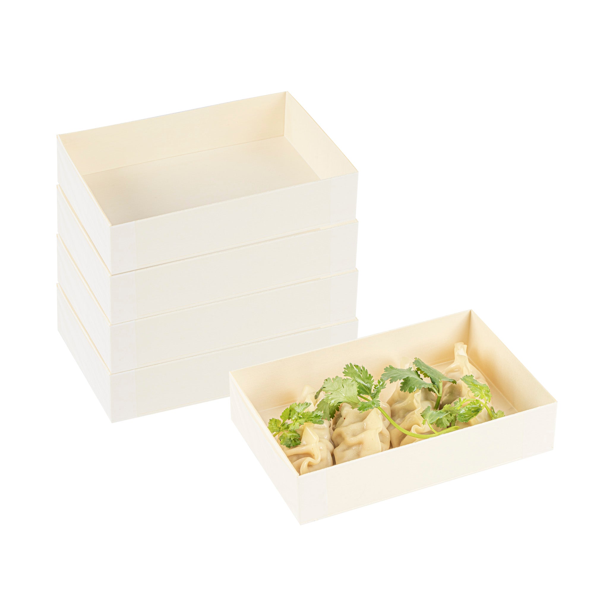 Taipei 25 oz Rectangle Natural Poplar Bento Box - 7" x 4 1/2" x 1 1/2" - 100 count box