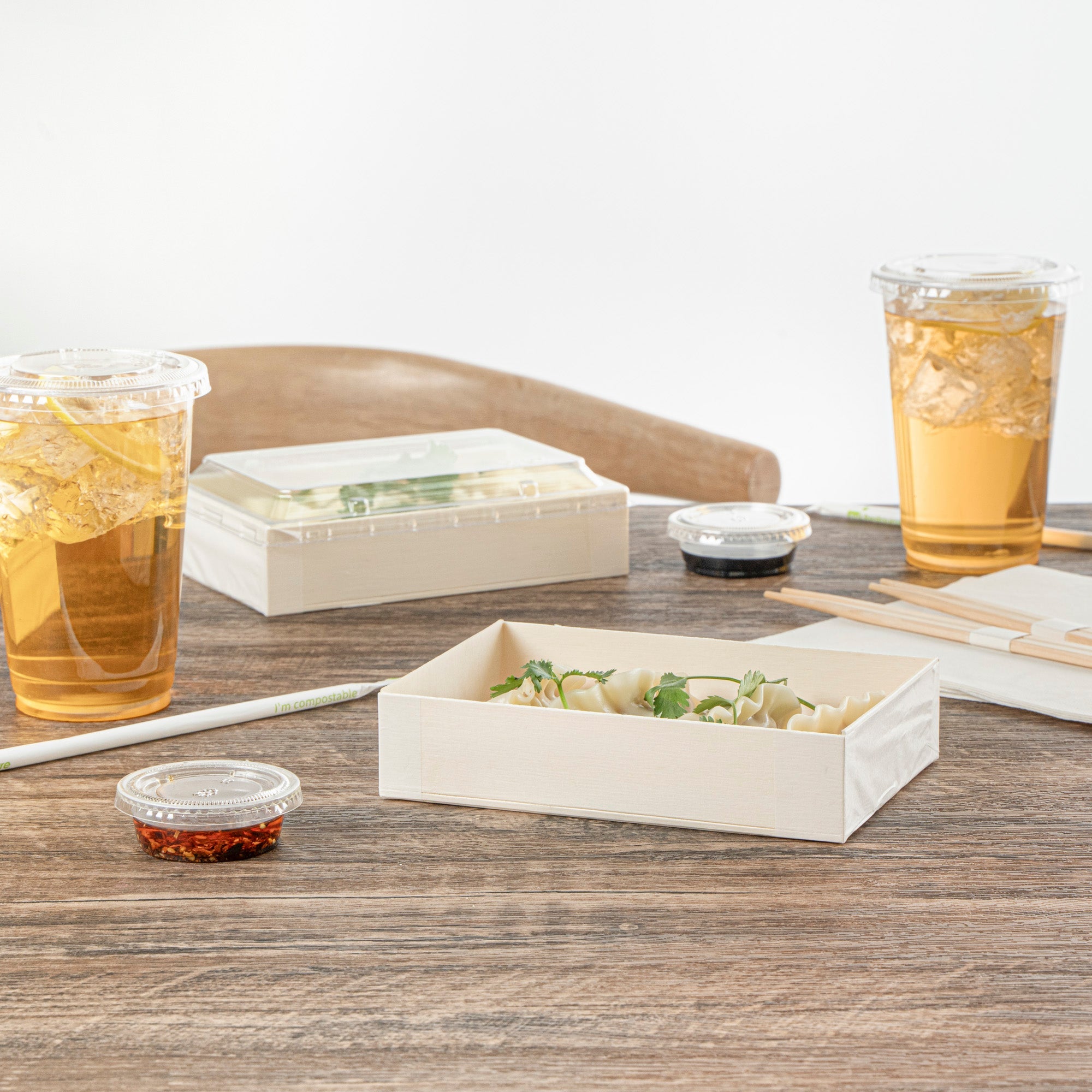 Taipei 25 oz Rectangle Natural Poplar Bento Box - 7" x 4 1/2" x 1 1/2" - 100 count box